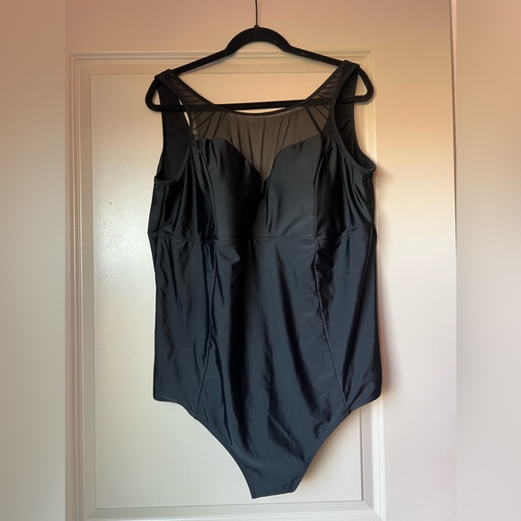 Torrid Wireless Mesh High Neck One Piece Swimsuit Black - Picture 2 of 8